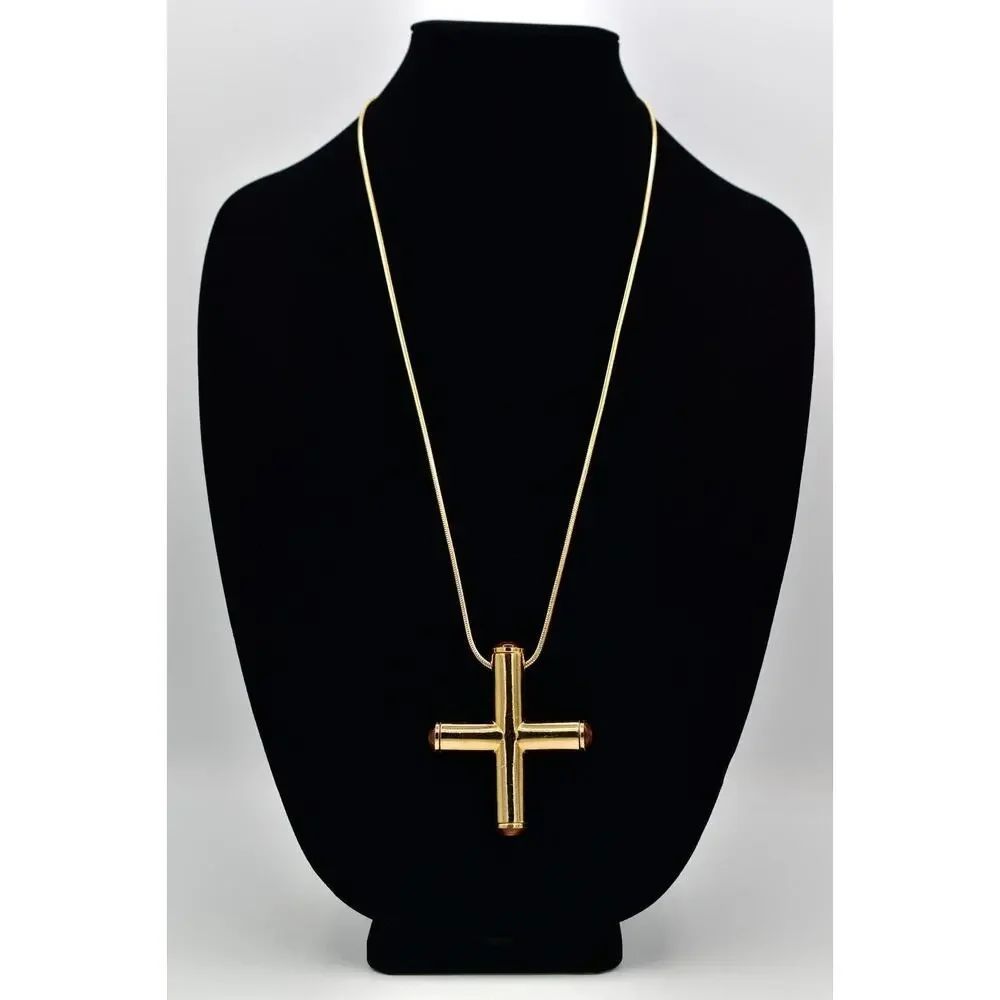 Anne Klein Accessocraft Vintage Cross Necklace Weighted Gold Chunky Signed BinBL